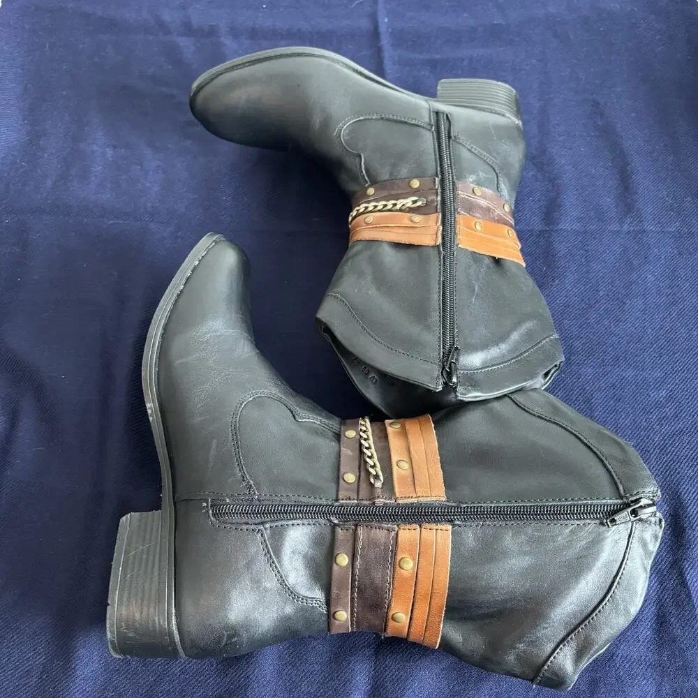 Sandro Moscoloni Robin Boots Womens 8 Black Western Cowgirl Boho Cottagecore New